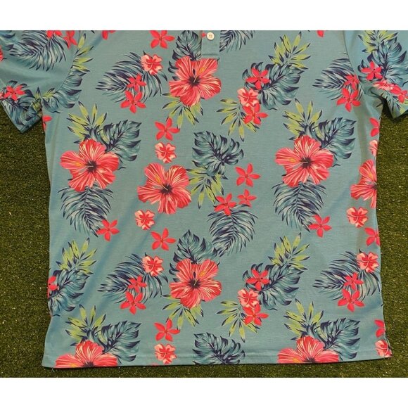 Paul Jones polo mens large pink blue lighweight breathable floral hawaiian 41 - Picture 7 of 12